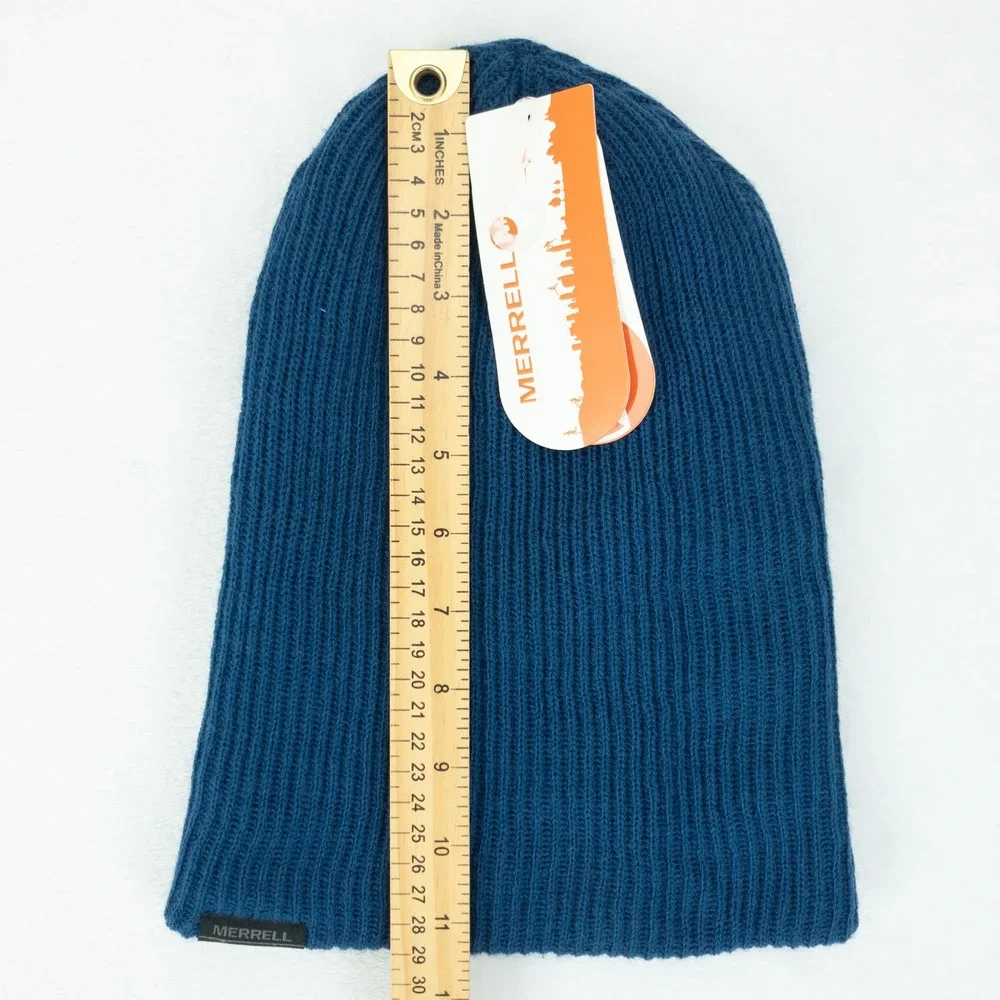 Merrell Campee Beanie Womens OS Nautical Blue Reversible Ribbed Knit Hat‎